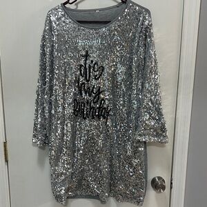 It’s My Birthday Silver Sequin Shirt Dress